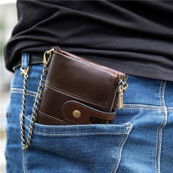 Genuine Leather Soft Bifold Rfid Wallets for Men Coin Purse Keychain Snap Zip - Picture 7 of 8